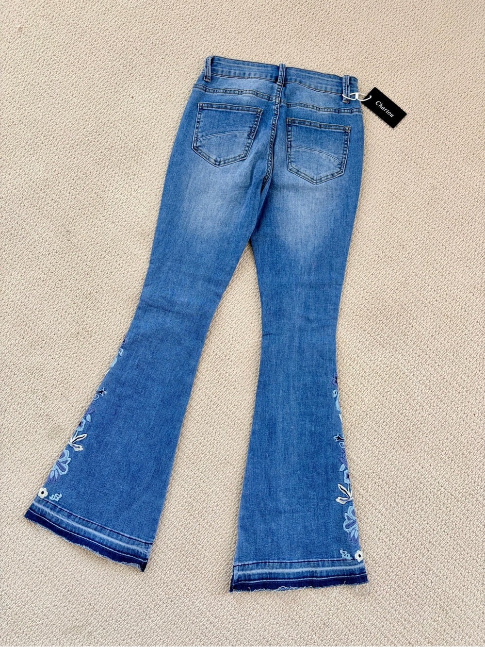 Chartou High-Rise Blue Embroidered Flare Jeans Size XS - Picture 7 of 7